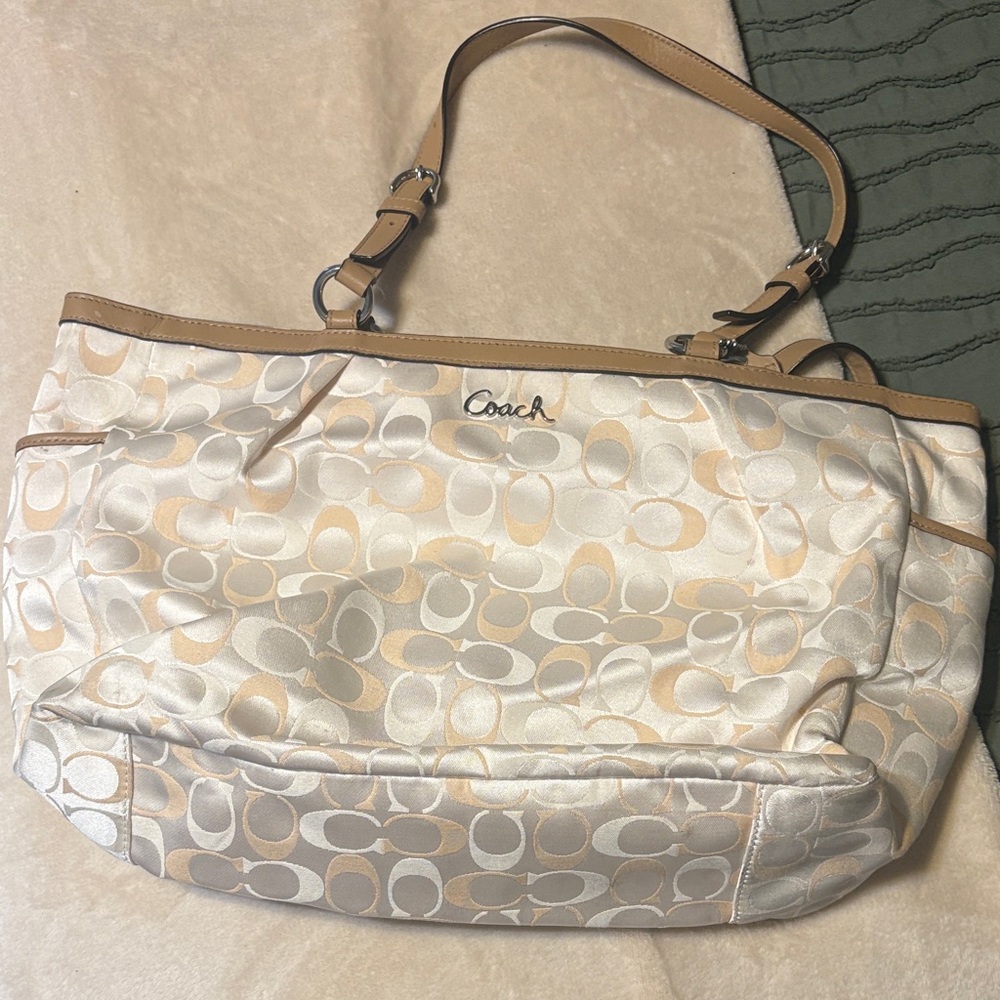 Coach Beige and Cream Signature Tote